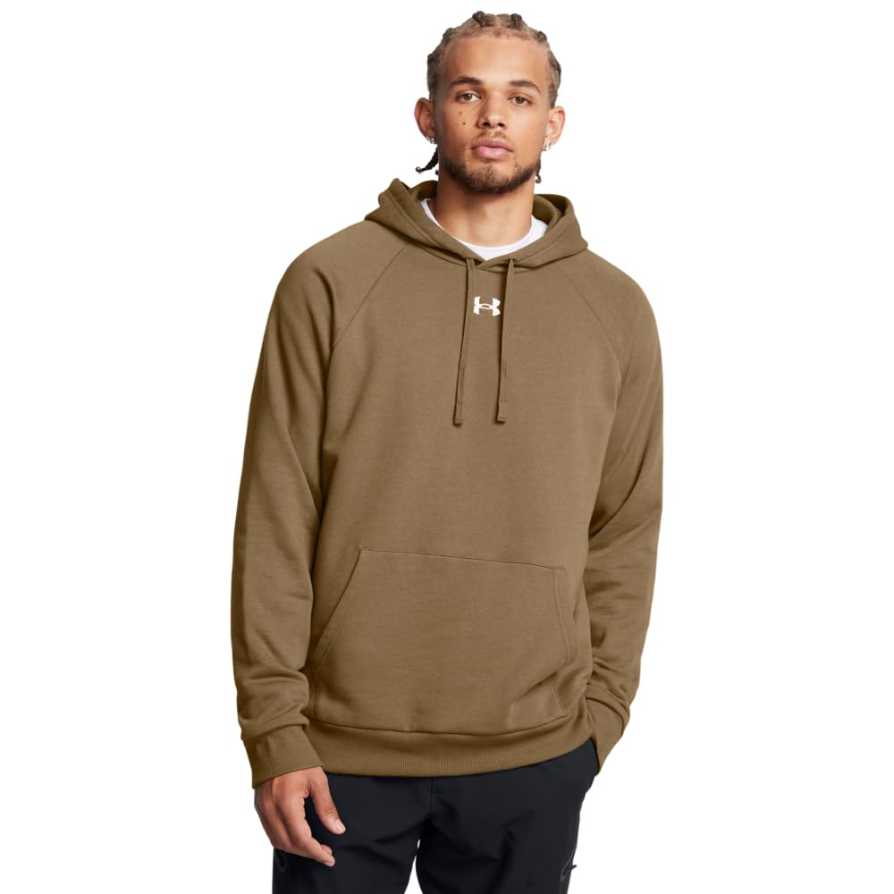 Under Armour Men's Rival Fleece Hoodie, (498) Coyote / / White, Large
