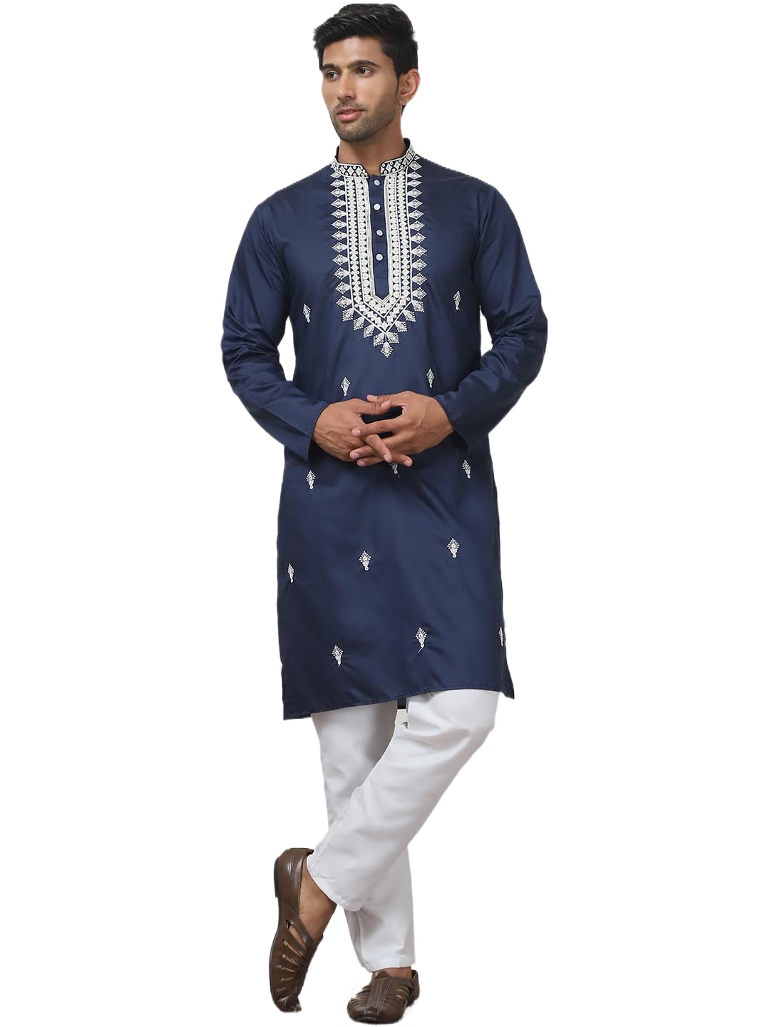 Jompers Mens Collar Embroidered & Sequin Kurta Pyjama Set