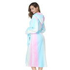 RONGTAI Womens Robes Plush Fleece Print Rainbow Hooded Bathrobe Thick Nightgown with Pockets Fluffy Sleepwear Large