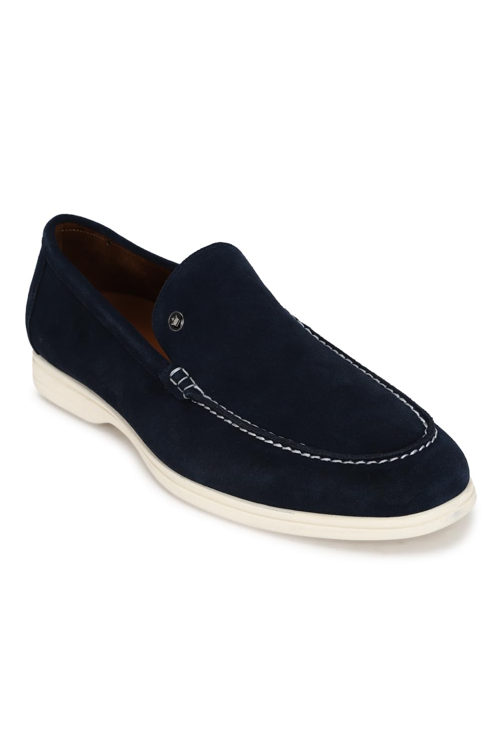 Men Navy Leather Slip Ons