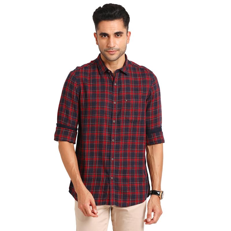 Turtle Men 100% Cotton Slim Fit Regular Fitvy Full Sleeve Casual Shirt Navy