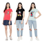 Preneum Womens Cotton Regular Fit Latest Graphic Stylish Printed Short Sleeves Casual T-Shirt || Trendy (Pack 3), Pink & Black