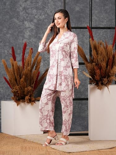 ANNI DESIGNER Womens Cotton Blend Printed Ethnic Co-ord Set (Dakal Peach-NW_M_Peach_Medium)