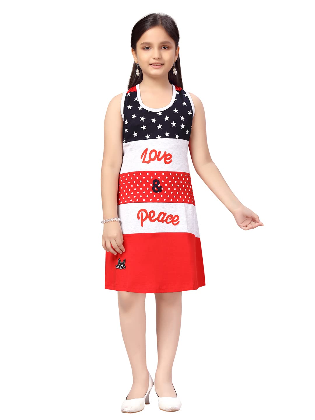 Aarika Girls Cotton Blend Fit and Flare Knee-Length Dress (FK-P-1096_Red_26)