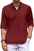 Royalscout MenS Cotton Polyester Blend Solid Regular Fit Full Sleeve Short Kurta Maroon