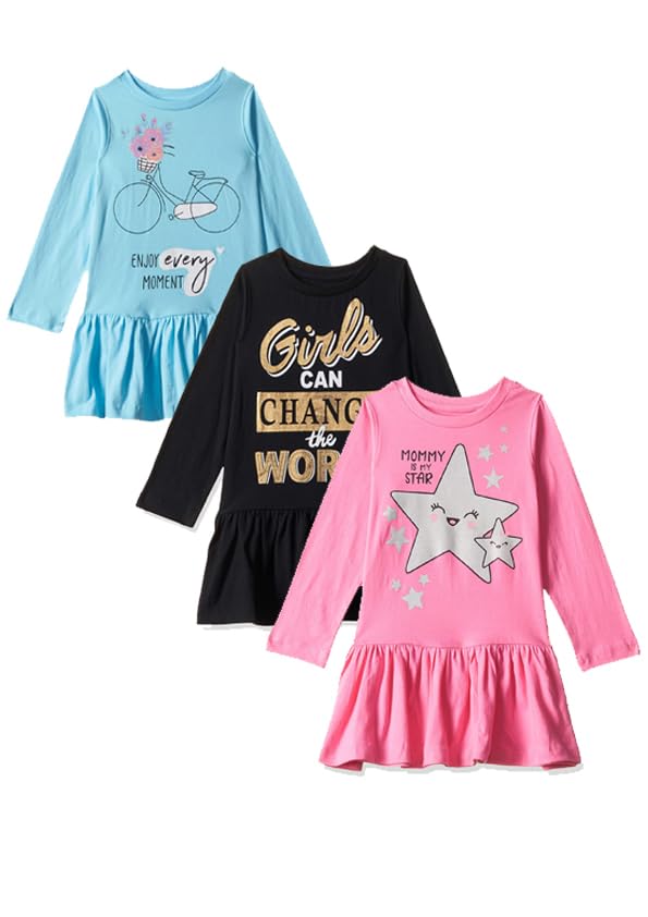 T2f Girls Cotton Printed Full Sleeve Knee-Length Casual Dress