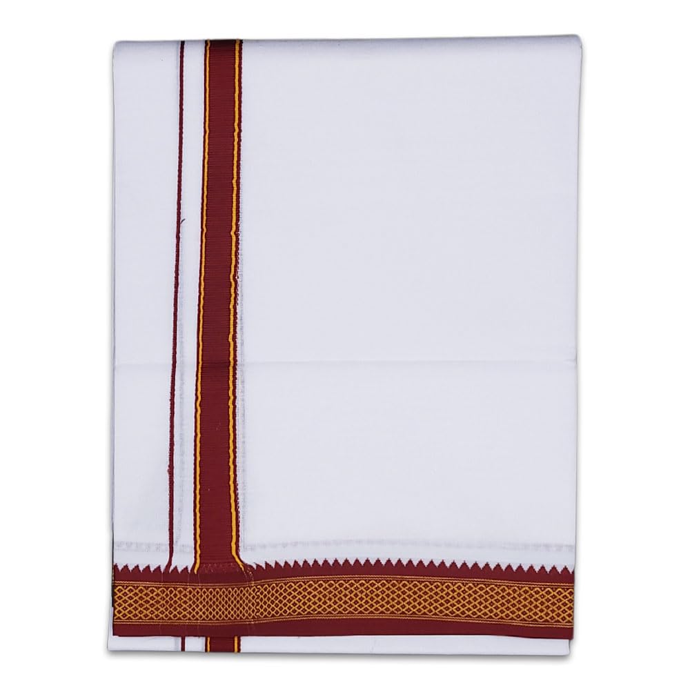Vimayam Pure Cotton Mayilkan White Lungi/Dhoti For Men (2.0 Mts(4 Mulam)) 2.04