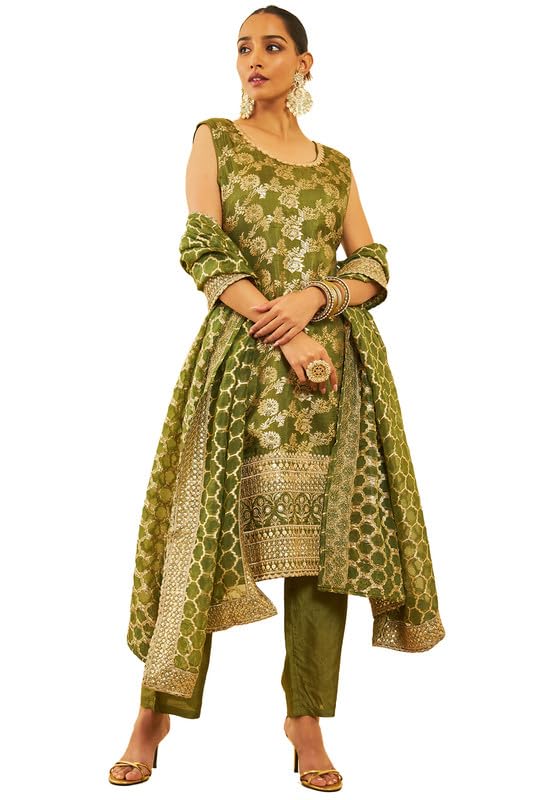 Soch Women Silk Blend Brocade Patterned Suit Set with Sequins