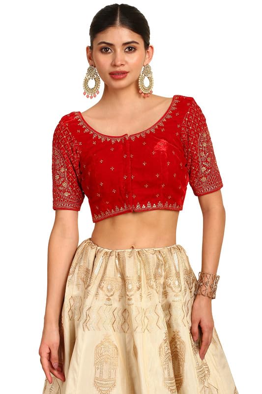 Soch Women Zari Embroidery Velvet Padded Blouse with Stones