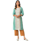 W For Woman Green And Ecru Mock Layered Printed Plus Size Kurta_22Auw18133-119215_Xl