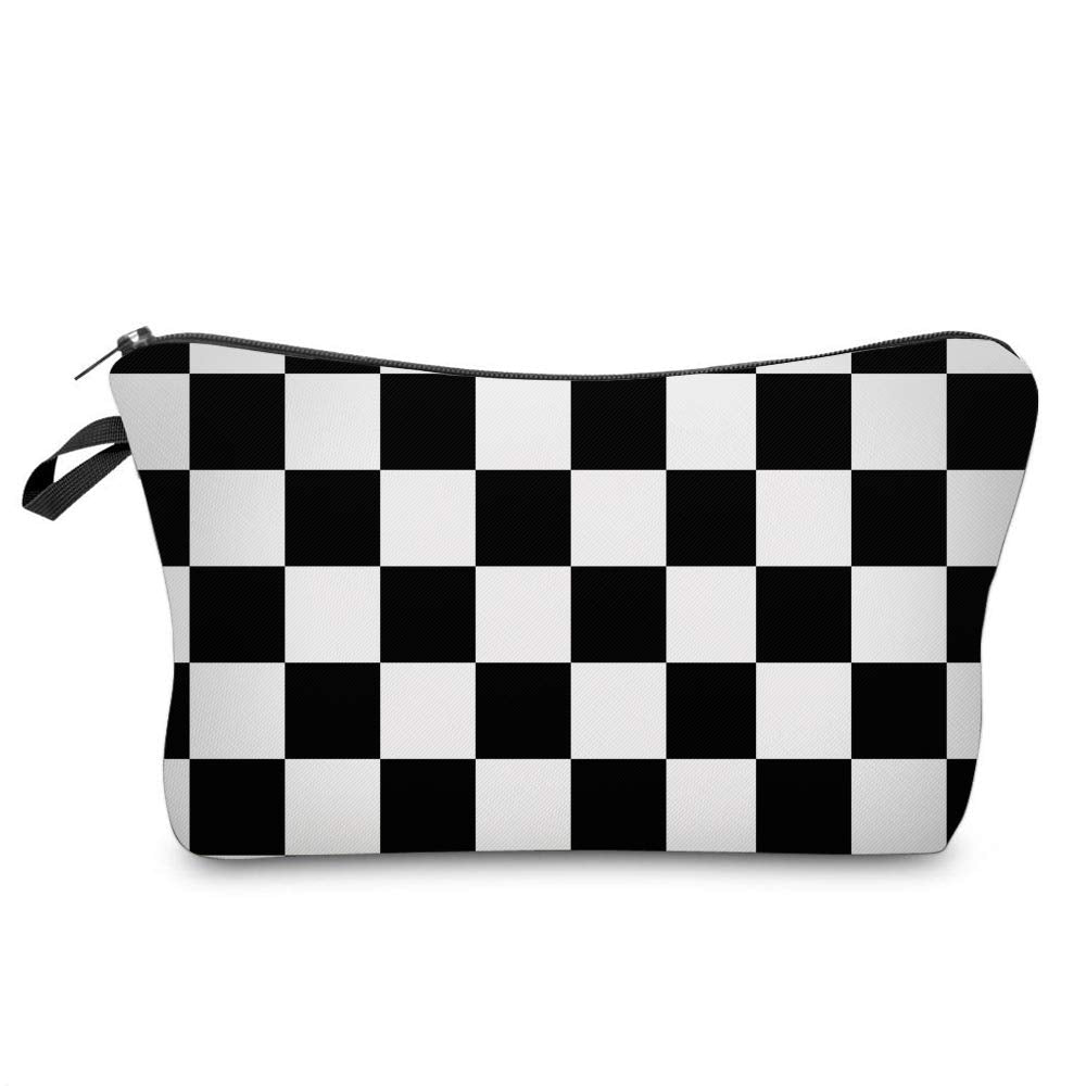 Deanfun Cosmetic Bag for Women, Black White Lattice Waterproof Makeup Bags Roomy Toiletry Pouch Travel Accessories Gifts (51782)