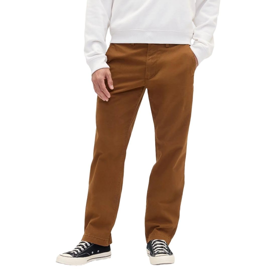 Gap Men Solid Straight Fit Full Length Trousers,Brown,34 34