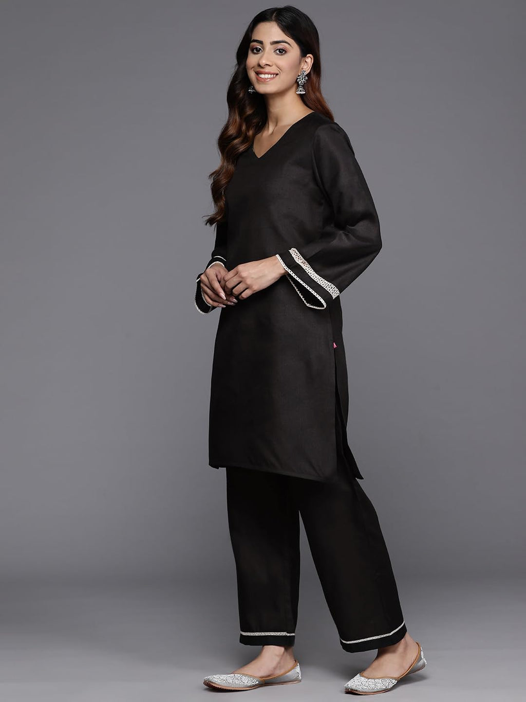 Varanga Women Black Lace Detailed Co-Ord Set - Stylish Outfit, Comfortable Fit, Lightweight Fabric, Modern Design, And Versatile Look