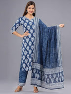 Tee Projekt WomenS Cotton Blend Sweetheart Neck Straight Kurta Pant With Dupatta Set Ll Block Printed Kurta Set For Women Ll Fe