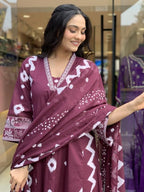 Lookmark WomenS Cotton Blend Zigzag And Dotted Print Kurta Plazzo Set With Dupatta Suitable For Every Indian Occasion (Az-Lm-Og