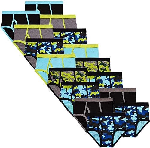 MALLARY BY MATTHEW Boys 100% Cotton Briefs Underwear (16 Pack), Neon Camo, Large