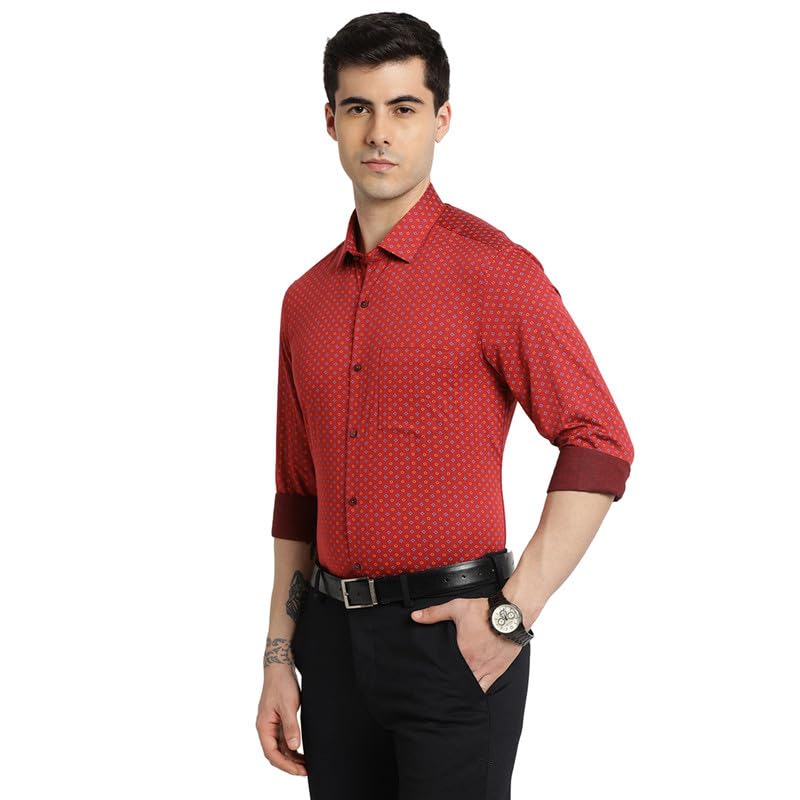 Turtle Men 100% Cotton Red Printed Slim Fit Formal Shirt