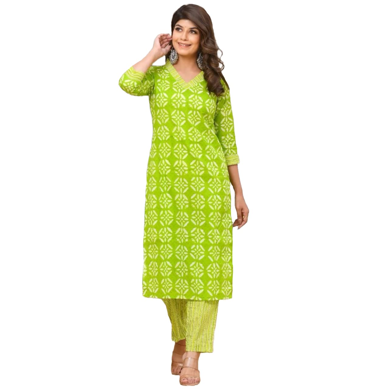 ANNI DESIGNER Womens Cotton Blend Traditional Straight Printed Kurta and Pant Set (Sixty-Parrot_XXL_Green_XX-Large)