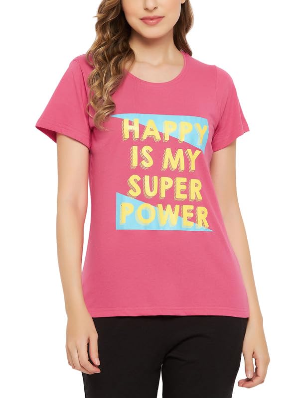 Clovia Womens Cotton Printed Sleep Shirt (LT5200P14_Pink_XL)