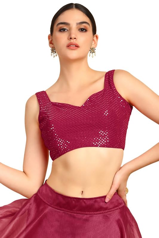 Soch Womens Fuchsia Sequinned Sweetheart Neck Georgette Padded Blouse