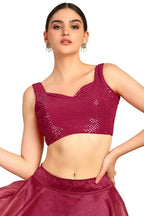 Soch Womens Fuchsia Sequinned Sweetheart Neck Georgette Padded Blouse
