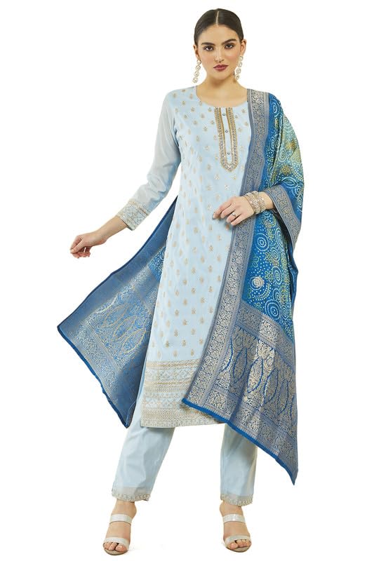 Soch Women Chanderi Zari and Sequin Embroidered Suit Set with Dupatta