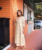ANNI DESIGNER Womens Rayon Viscose Straight Printed Kurta with Palazzo (Tangro Cream_S_Cream_Small)
