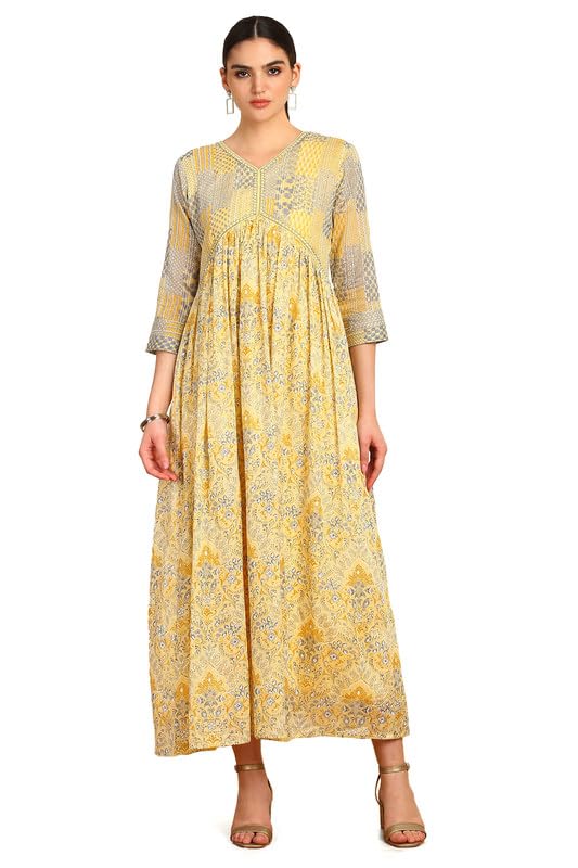 Soch Women Botanical Print Cotton Alia Cut Ethnic Dress