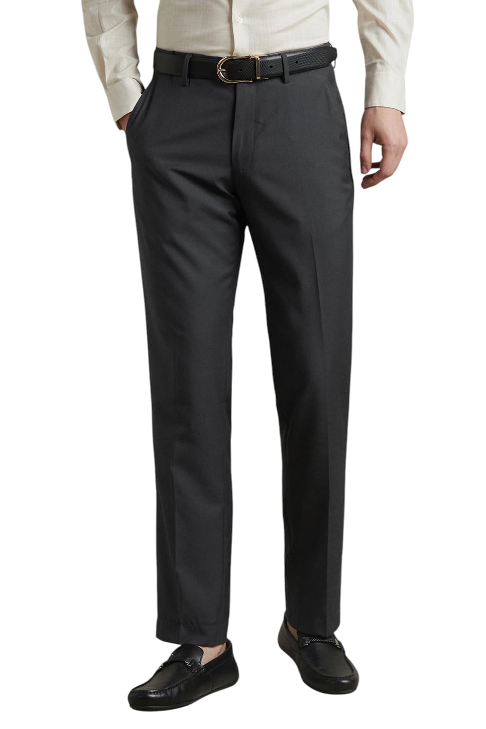 Louis Philippe Men Black Textured Flat Front Formal Trousers