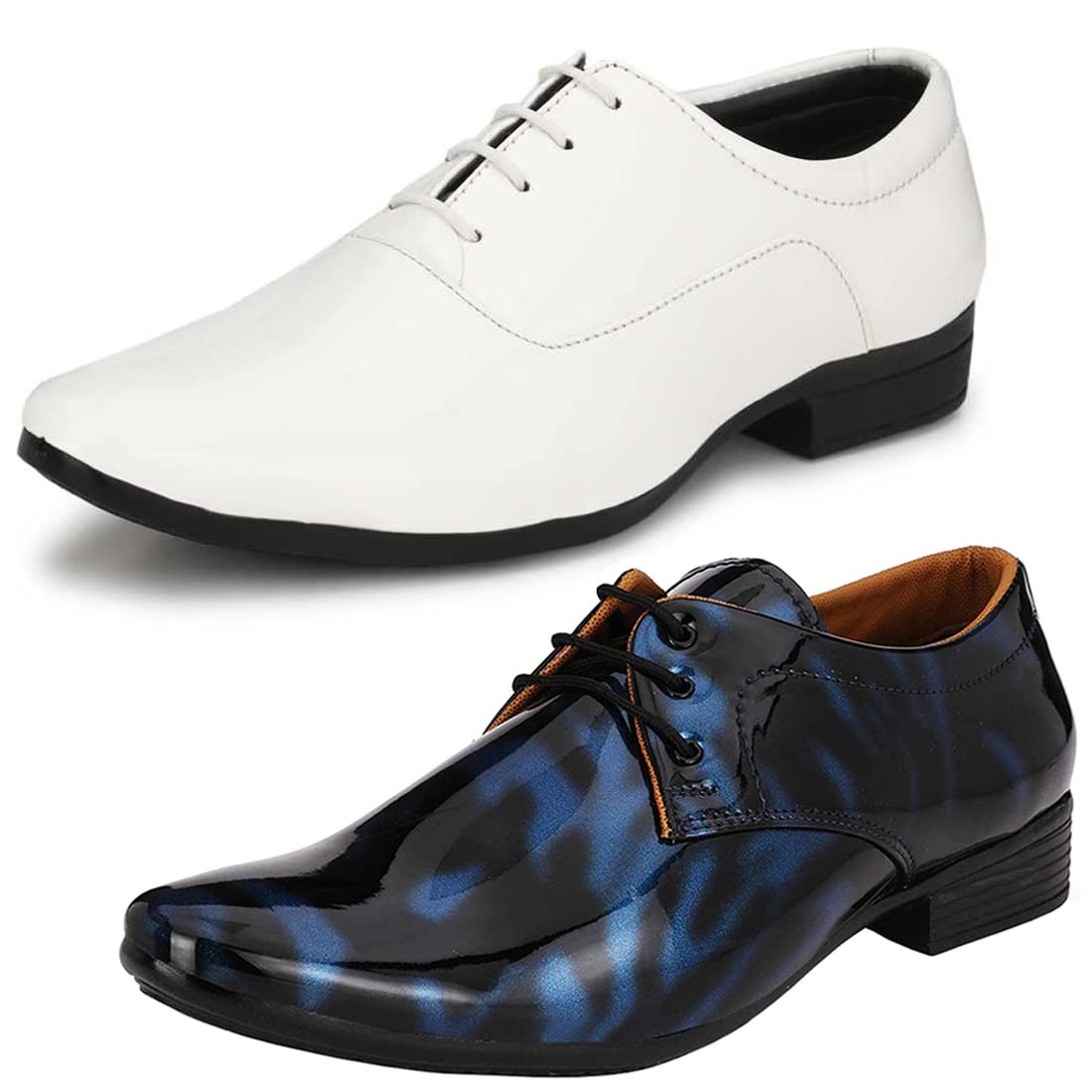 Trendy Formal Shoes/Party Shoes/ 2 Shoes Combo with Free Belt for Men and Boys (BAZAAR7611_VTR01BlkBlu006Wht1Blk) Multicolo 6
