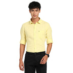 Turtle Men Cotton Linen Lemon Yellow Solid Slim Fit Casual Shirt