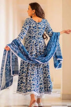 Flosive Blue Rayon Cotton Anarkali Kurti Set