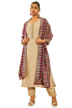 Soch Womens Beige Silk Blend Zari Embroidered Suit Set With Contrast Dupatta