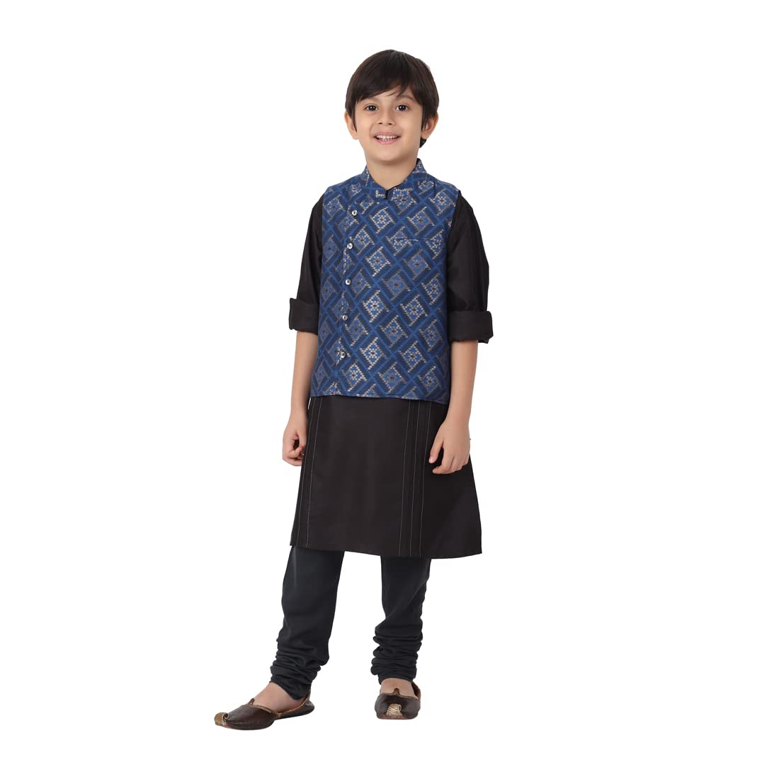 Fabindia BoyS Cotton Cutwork Regular Jacket (102521401_Blue