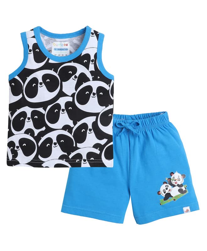BUMZEE Black & Blue Boys Sleeveless T-Shirt & Short Set Age - 12-18 Months (Peb8187D-blk.blu)