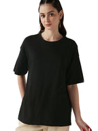 Bewakoof Air 1.0 Womens Solid Oversized Half Sleeve Round Neck Cotton Slub T-Shirt_611045_Pink_XS
