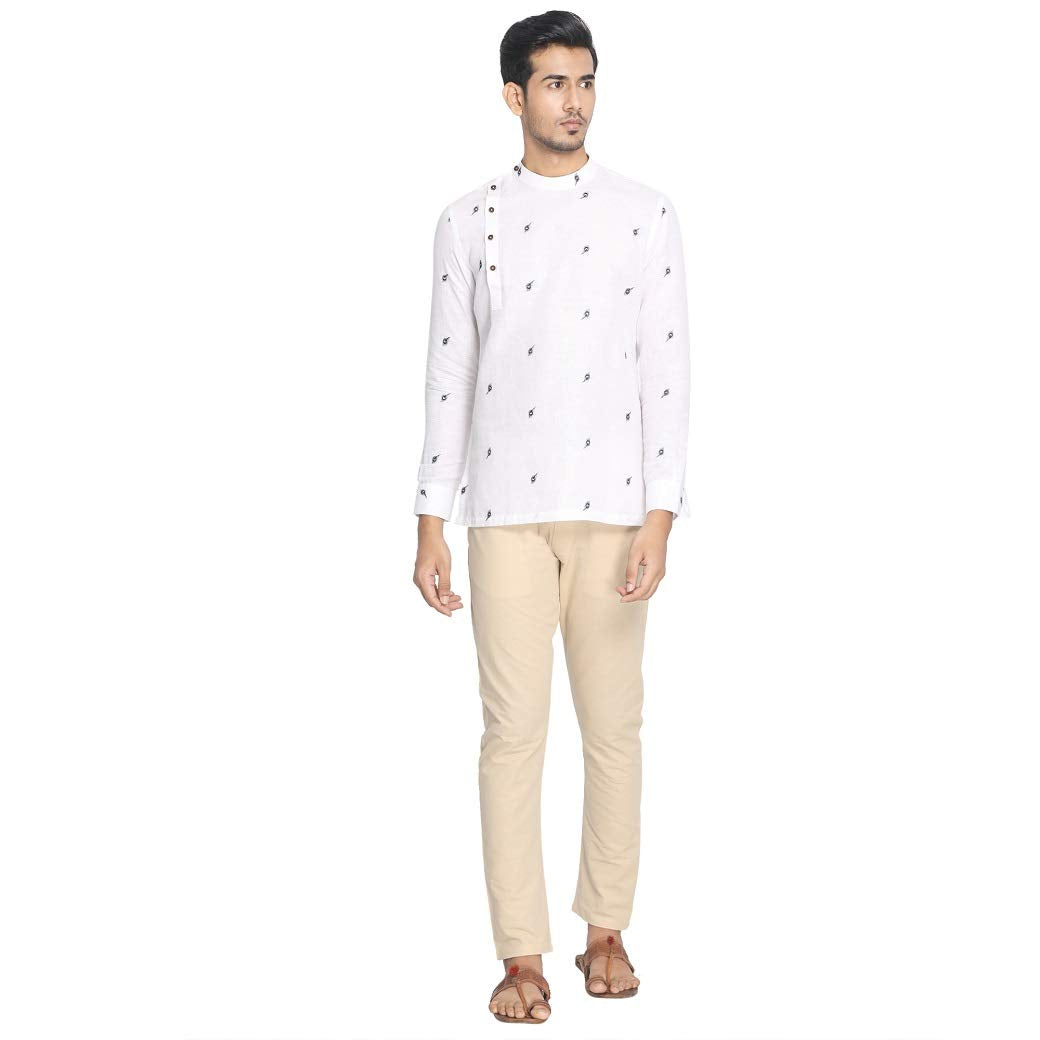 Manyavar Mens Cotton Blend Regular Kurta (MLS0055_Bright White_L)