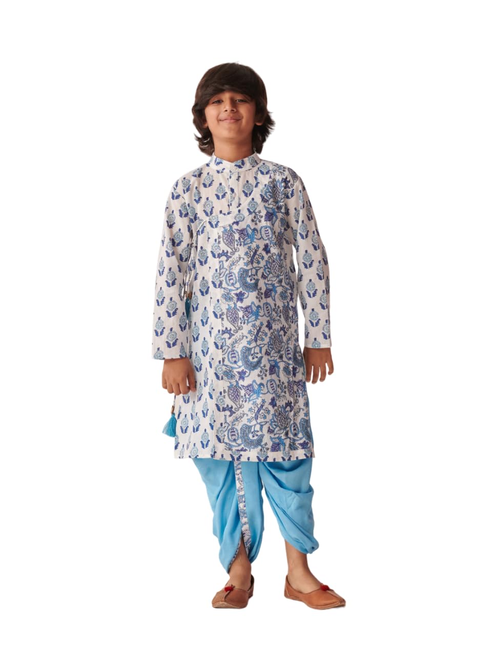 Pspeaches Boys Floral Printed Regular Kurta With Dhoti Pants (14-15Years)