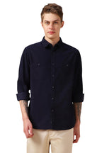 Dennis Lingo Men Blue Solid Cotton Relaxed Fit Full Sleeve Shirts