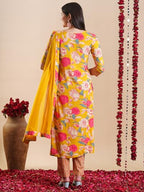 ANNI DESIGNER Womens Rayon Blend Straight Printed Kurta with Pant & Dupatta (GANITA MUSTARD-VKS01_XL_Mustard_X-Large)
