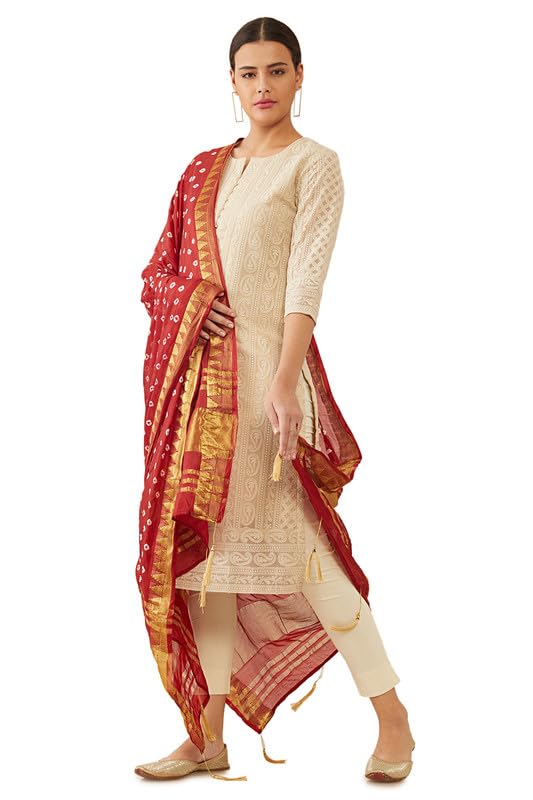 Soch Women Art Silk Bandhani Printed Dupattas with Tassels
