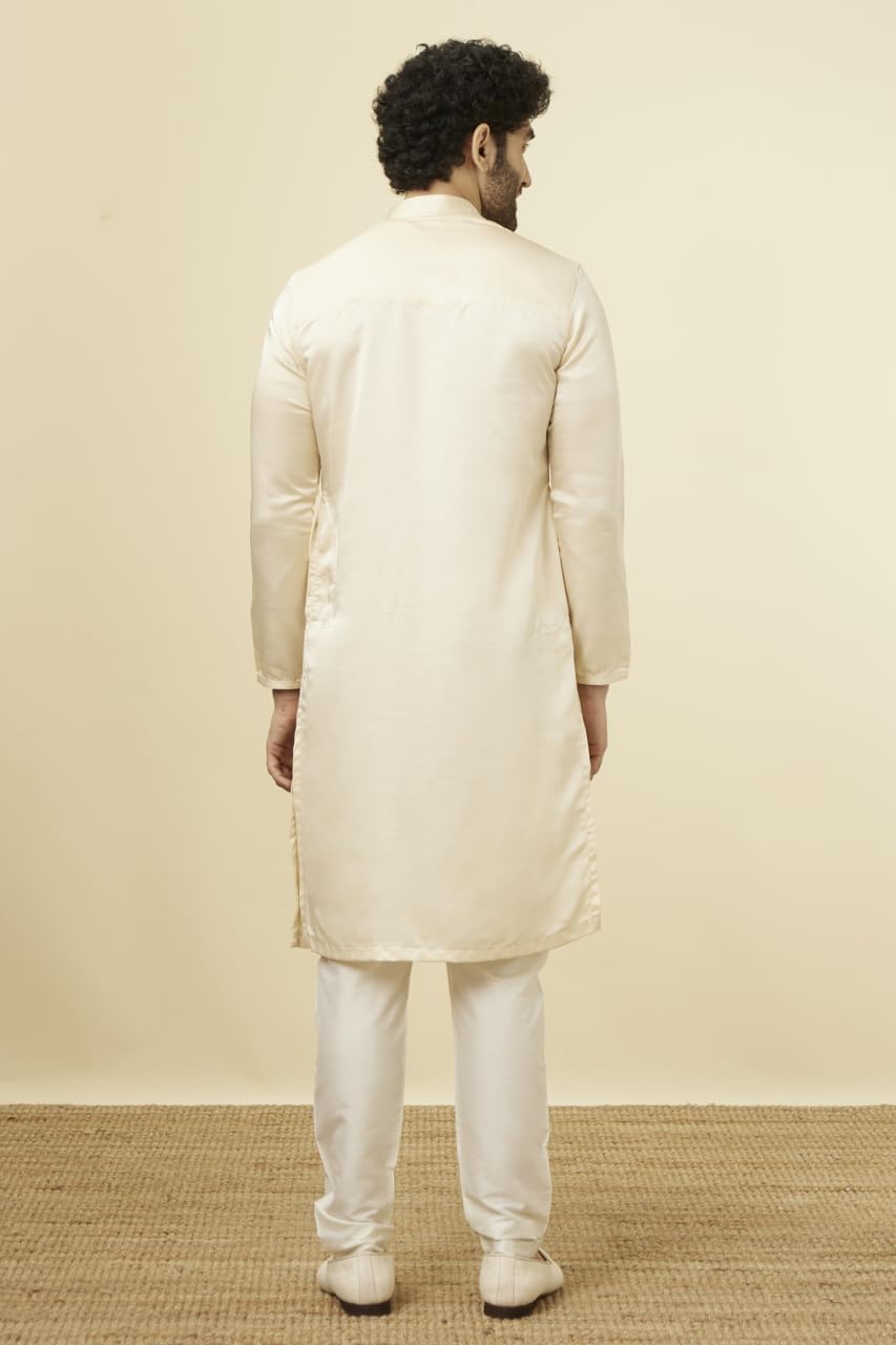 Manyavar Mens Satin Solid Full Sleeves Casual,Traditional Kurta & Payjama Set