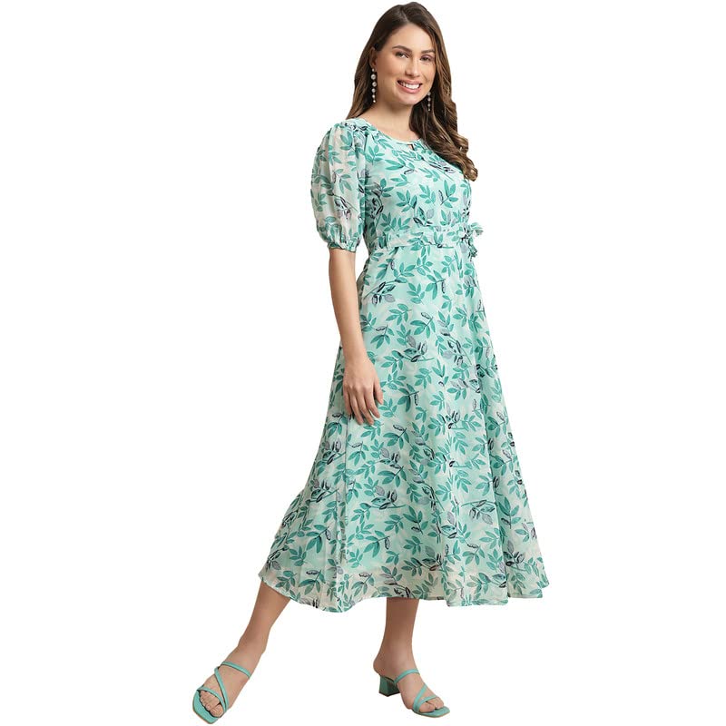 Preneum WomenS Maxi Fit & Flare Print Georgette Regular Sleeves Casual |Summer |Latest Style |Festival & Occasion Maxi Gown(Max