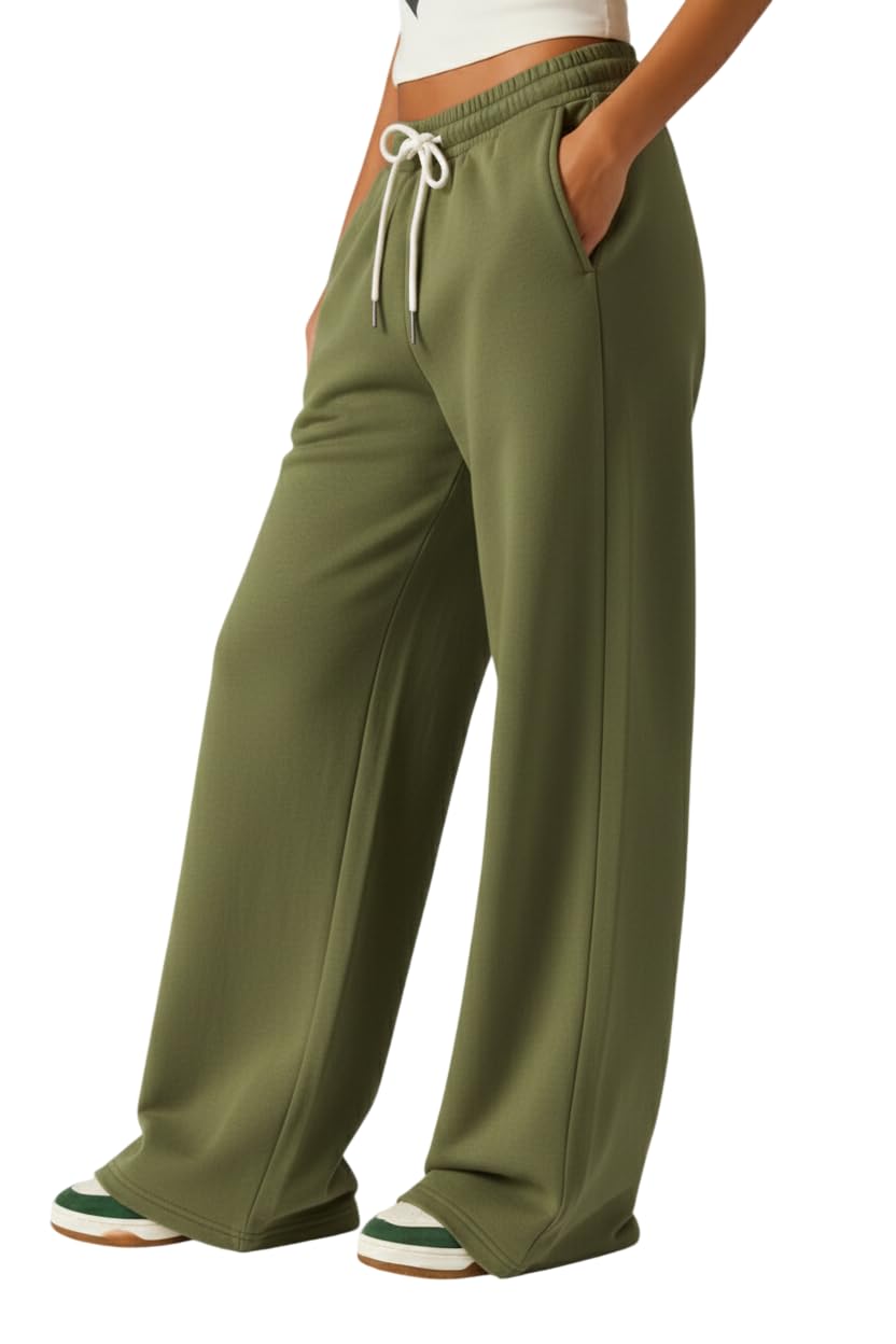 Dockstreet Womens Open Bottom Wide Legged Sweatpants .Rb511A25AbsOpenBottomOliveWomenopen Bottoms42 42
