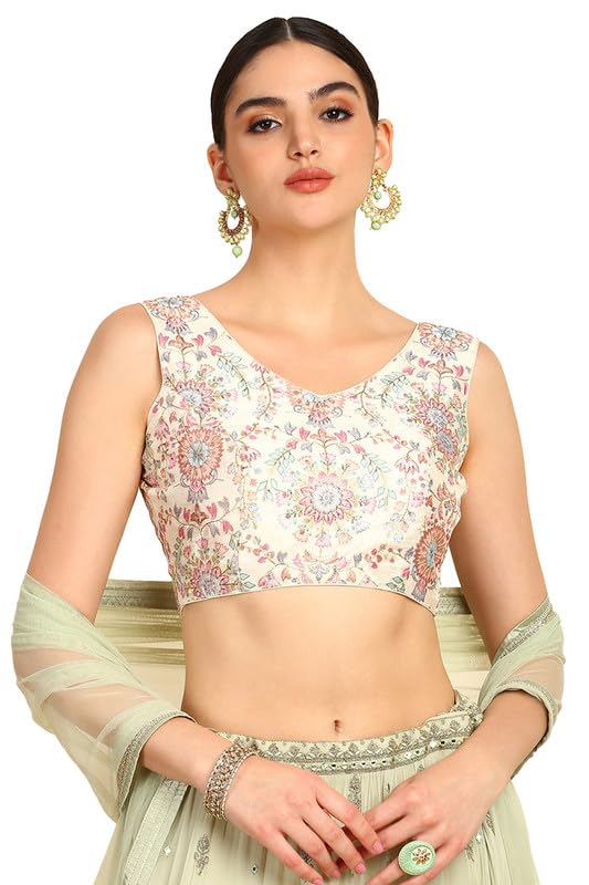 Soch Women Floral Printed Art Silk Padded Blouse with Zari Work