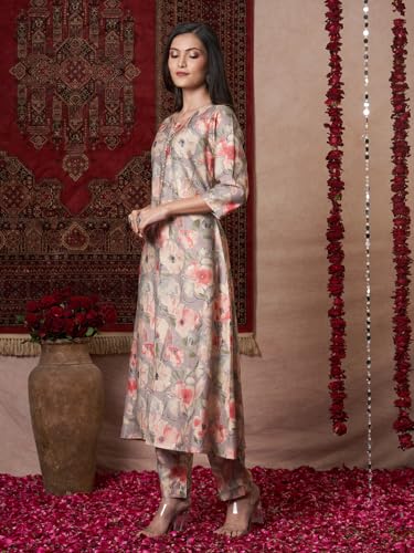 ANNI DESIGNER Womens Rayon Blend Straight Printed Kurta with Pant (Bhaskar Grey_S_Grey_Small)