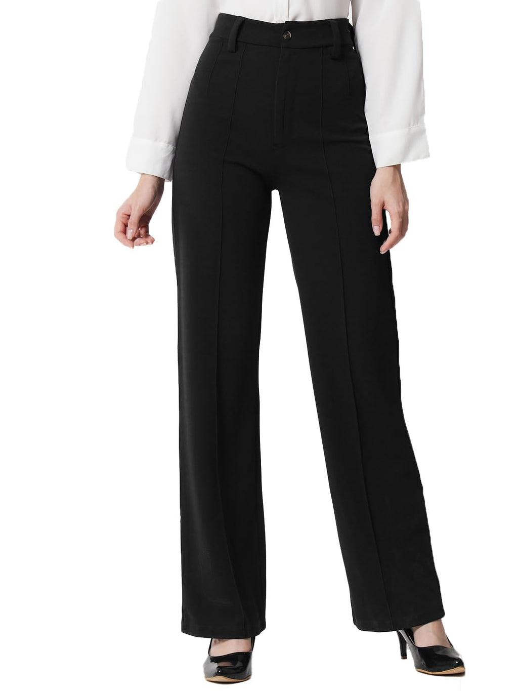 KOTTY Women Solid Polyester Blend Black Trouser (Black,26)