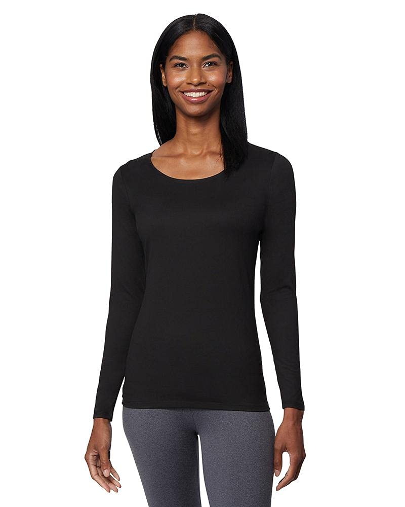32 Degrees Heat Womens Ultra Soft Thermal Lightweight Baselayer Scoop Neck Long Sleeve Top, Black, Large