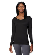32 Degrees Heat Womens Ultra Soft Thermal Lightweight Baselayer Scoop Neck Long Sleeve Top, Black, Large