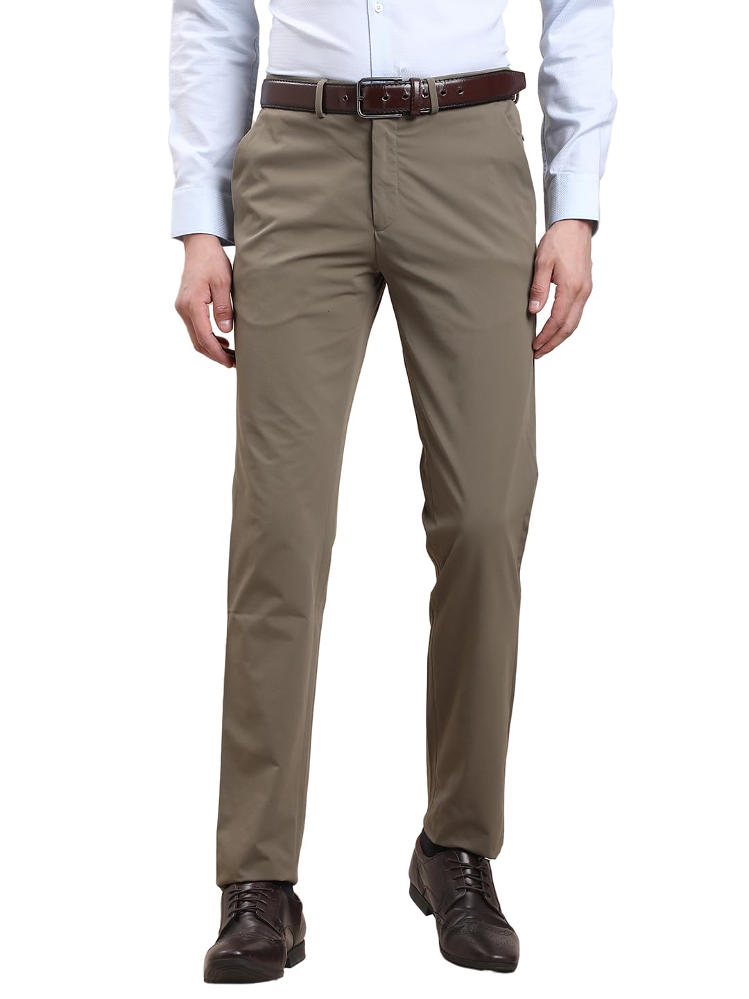 Turtle Men Terry Rayon Slim Fit Solid Flat Front Brown Trouser Trouser